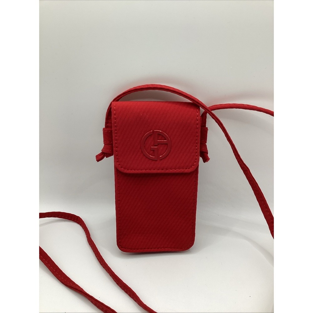 Giorgio Armani Beauty Red Ribbed Crossbody Phone Pouch Bag GA Logo Accessory